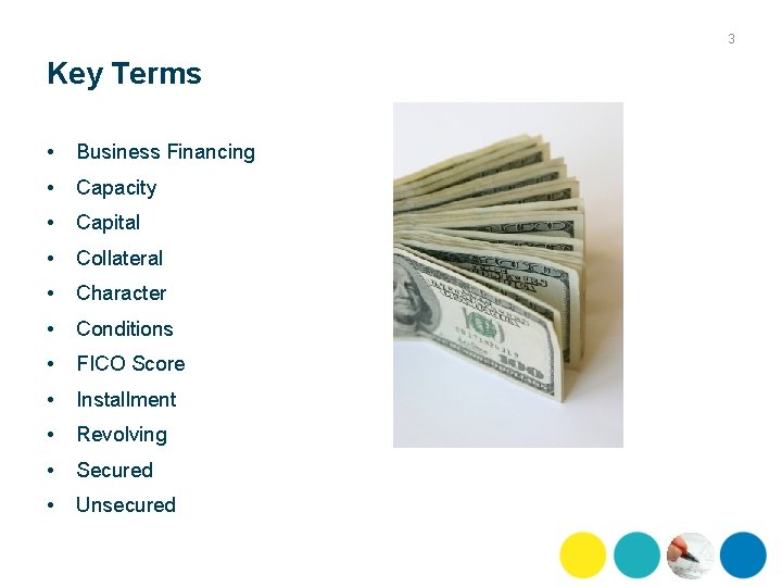 3 Key Terms • Business Financing • Capacity • Capital • Collateral • Character