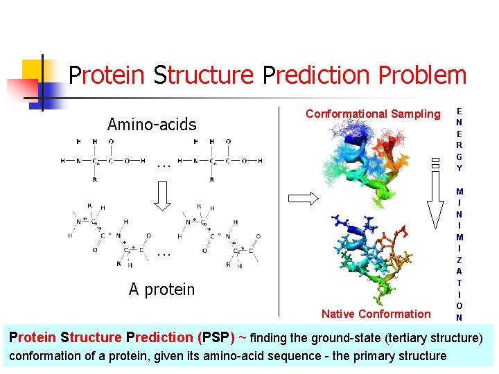 Protein Structure Prediction Problem Amino-acids Conformational Sampling . . . A protein Native Conformation