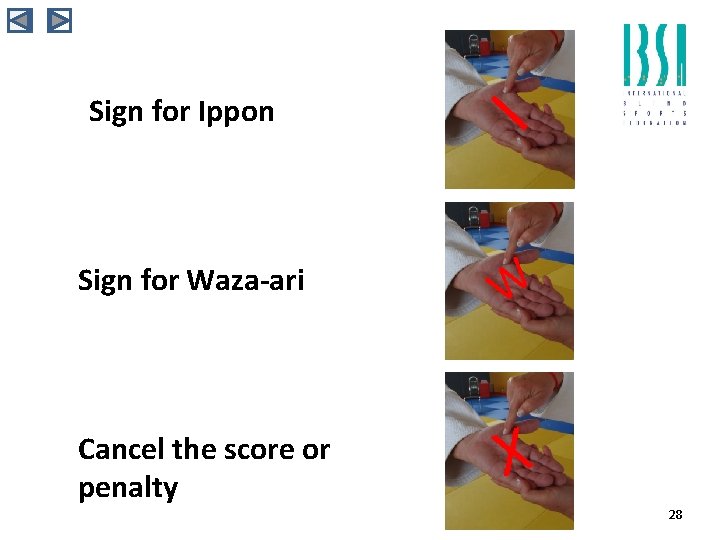 I Sign for Ippon Sign for Waza-ari W Cancel the score or penalty X