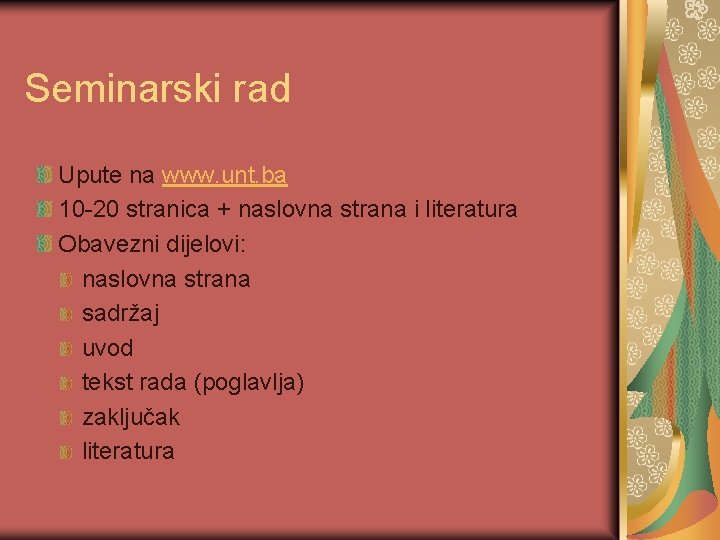 Seminarski rad Upute na www. unt. ba 10 -20 stranica + naslovna strana i