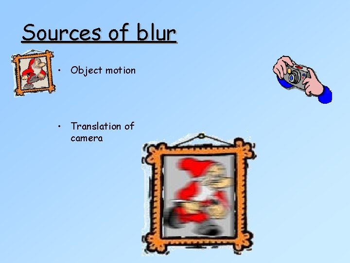 Sources of blur • Object motion • Translation of camera 