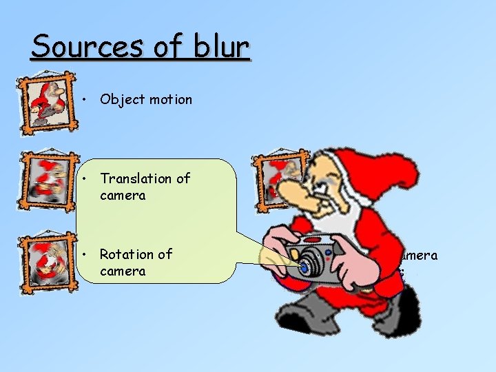 Sources of blur • Object motion • Translation of camera • Defocus • Rotation