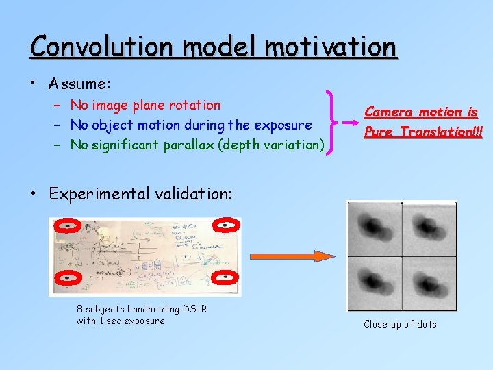 Convolution model motivation • Assume: – No image plane rotation – No object motion