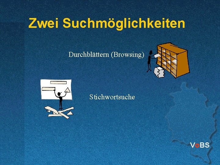 Zwei Suchmöglichkeiten Durchblättern (Browsing) Stichwortsuche Vo. BS 