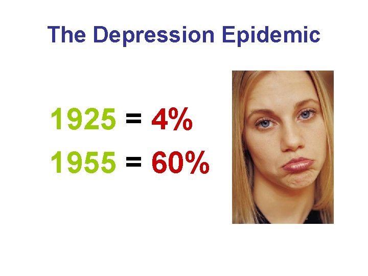 The Depression Epidemic 1925 = 4% 1955 = 60% 