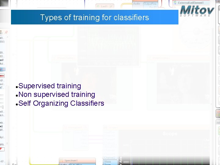 Types of training for classifiers Supervised training Non supervised training Self Organizing Classifiers Types of training for classifiers Supervised training Non supervised training Self Organizing Classifiers