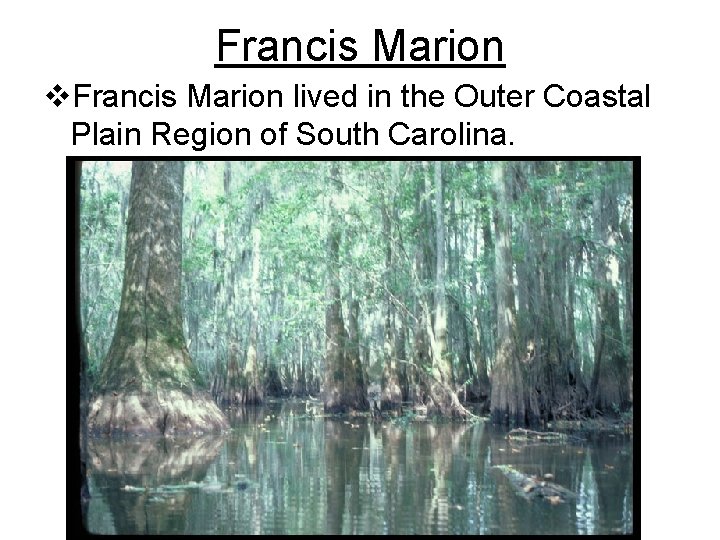 Francis Marion v. Francis Marion lived in the Outer Coastal Plain Region of South