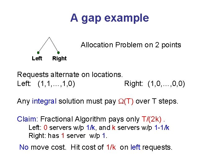 A gap example Allocation Problem on 2 points Left Right Requests alternate on locations.