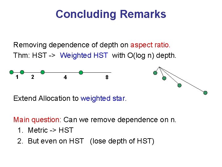 Concluding Remarks Removing dependence of depth on aspect ratio. Thm: HST -> Weighted HST