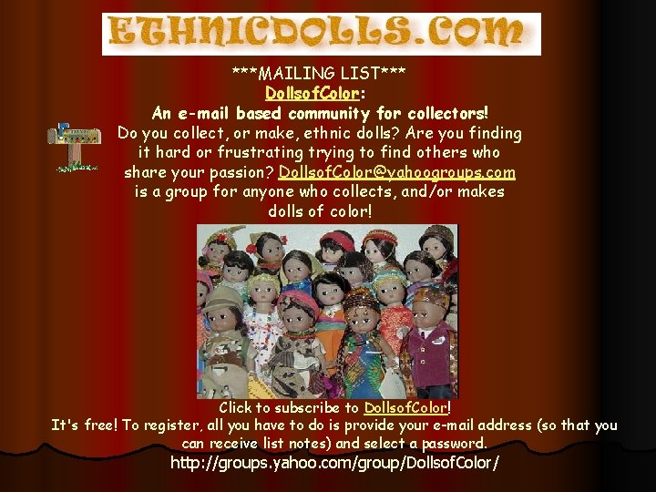 ***MAILING LIST*** Dollsof. Color: An e-mail based community for collectors! Do you collect, or