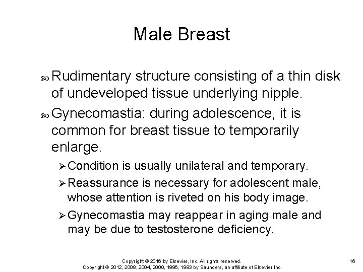 Male Breast Rudimentary structure consisting of a thin disk of undeveloped tissue underlying nipple.