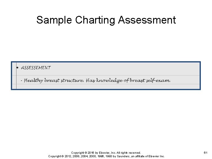 Sample Charting Assessment Copyright © 2016 by Elsevier, Inc. All rights reserved. Copyright ©