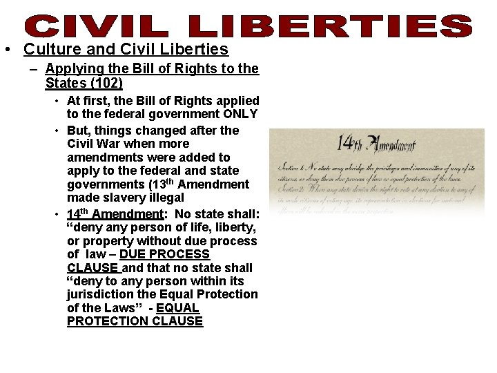  • Culture and Civil Liberties – Applying the Bill of Rights to the