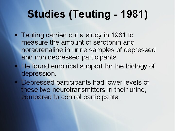 Studies (Teuting - 1981) § Teuting carried out a study in 1981 to measure
