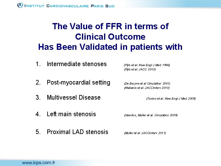 The Value of FFR in terms of Clinical Outcome Has Been Validated in patients