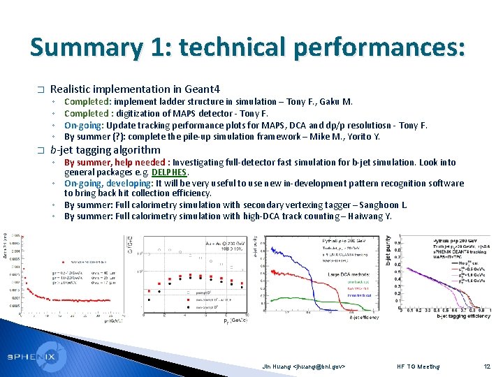 Summary 1: technical performances: � Realistic implementation in Geant 4 ◦ ◦ � Completed: