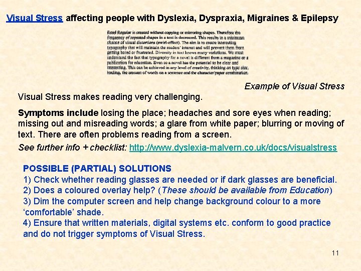 Visual Stress affecting people with Dyslexia, Dyspraxia, Migraines & Epilepsy Example of Visual Stress