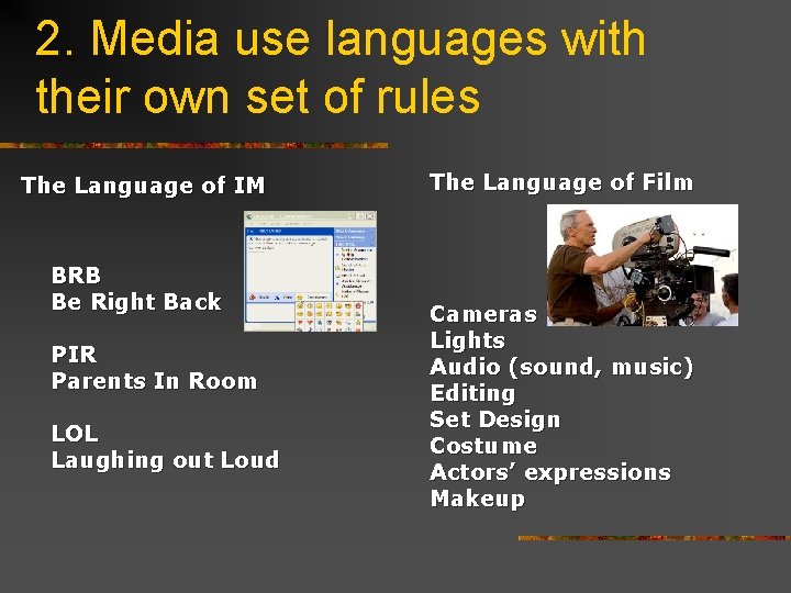 2. Media use languages with their own set of rules The Language of IM