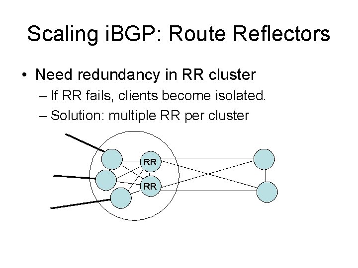 Scaling i. BGP: Route Reflectors • Need redundancy in RR cluster – If RR