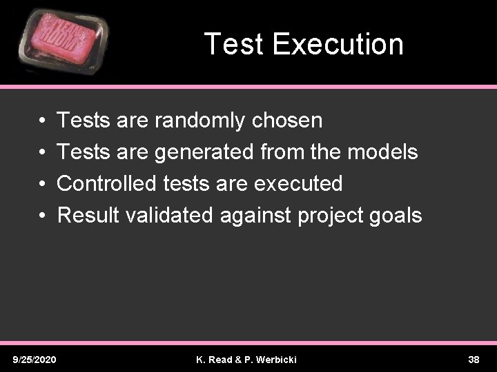 Test Execution • • 9/25/2020 Tests are randomly chosen Tests are generated from the