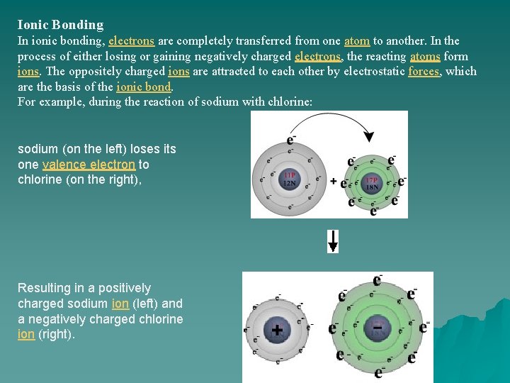 Ionic Bonding In ionic bonding, electrons are completely transferred from one atom to another. Ionic Bonding In ionic bonding, electrons are completely transferred from one atom to another.