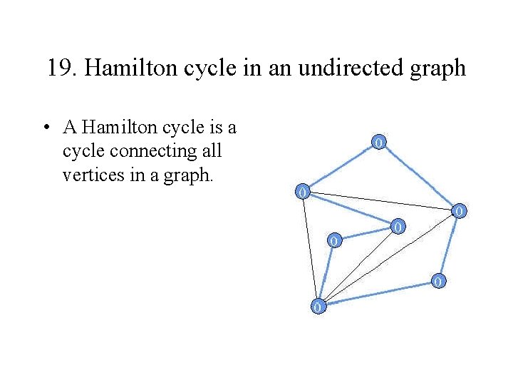 19. Hamilton cycle in an undirected graph • A Hamilton cycle is a cycle