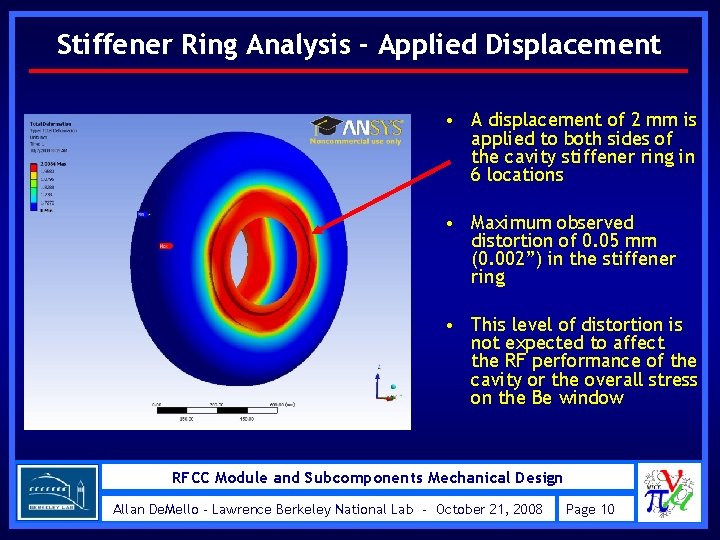 Stiffener Ring Analysis - Applied Displacement • A displacement of 2 mm is applied