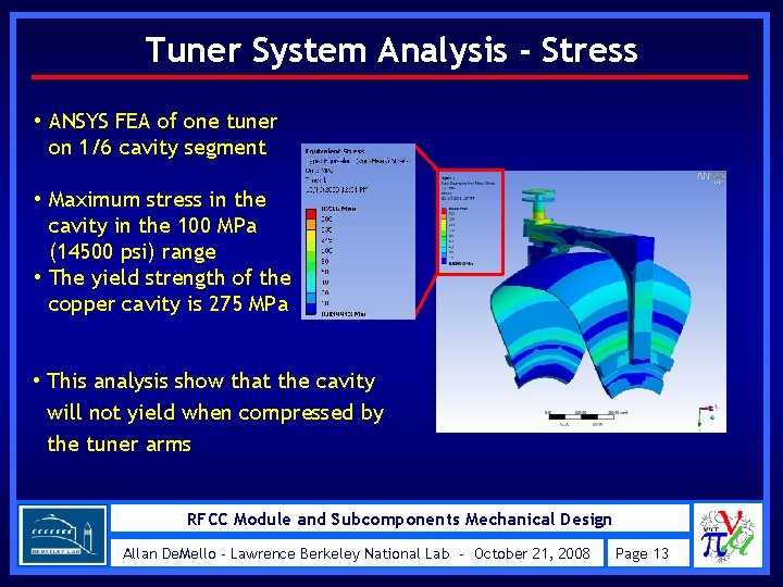 Tuner System Analysis - Stress • ANSYS FEA of one tuner on 1/6 cavity