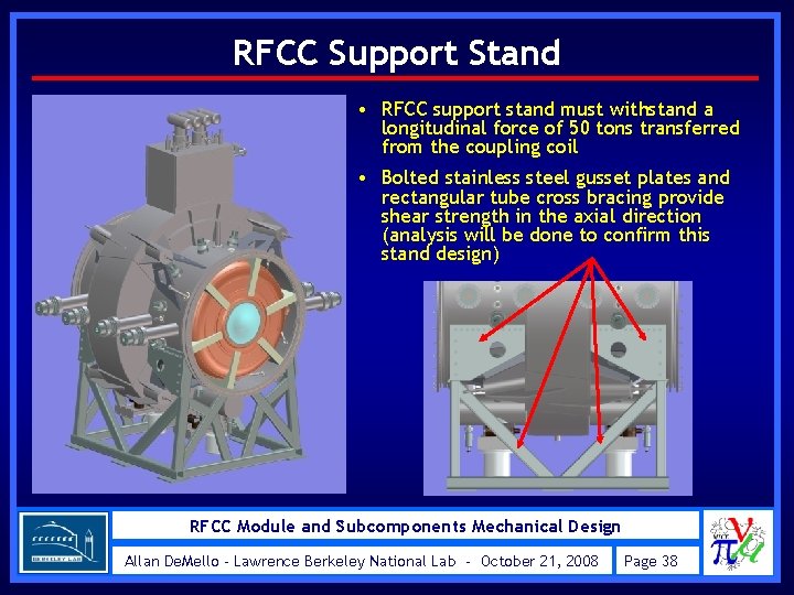RFCC Support Stand • RFCC support stand must withstand a longitudinal force of 50