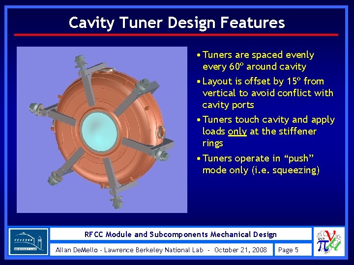 Cavity Tuner Design Features • Tuners are spaced evenly every 60º around cavity •