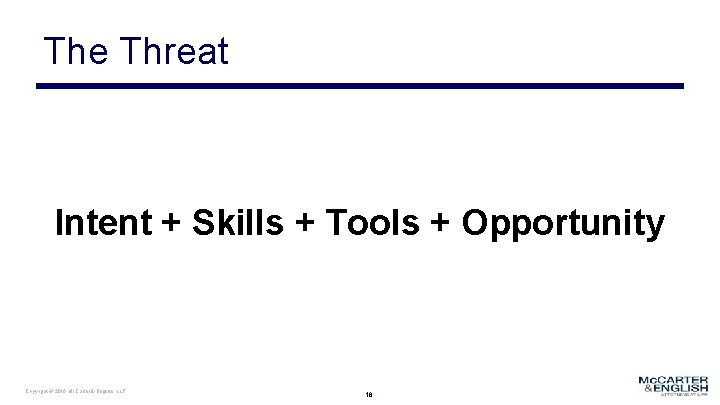 The Threat Intent + Skills + Tools + Opportunity Copyright © 2016 Mc. Carter