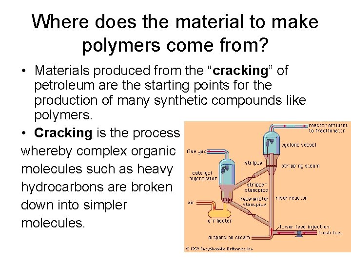 Where does the material to make polymers come from? • Materials produced from the