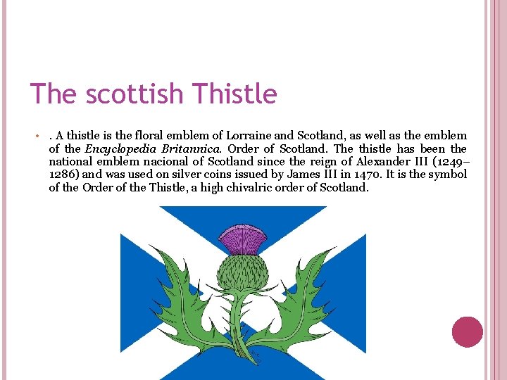 The scottish Thistle • . A thistle is the floral emblem of Lorraine and The scottish Thistle • . A thistle is the floral emblem of Lorraine and