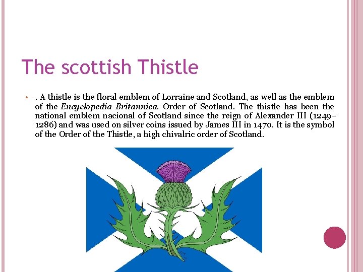 The scottish Thistle • . A thistle is the floral emblem of Lorraine and