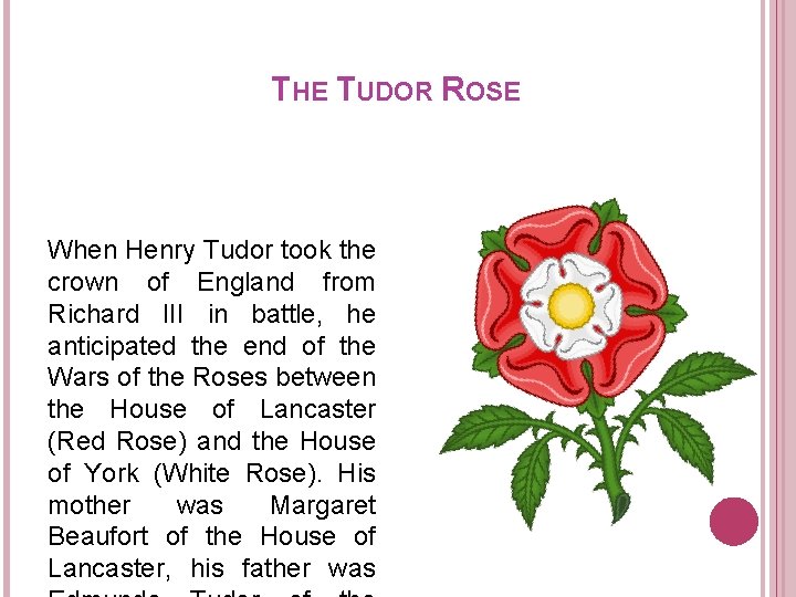 THE TUDOR ROSE When Henry Tudor took the crown of England from Richard III