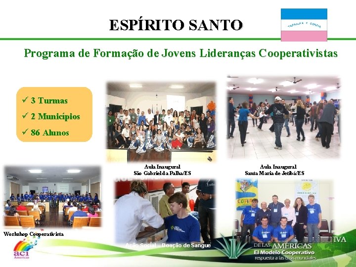 ESPÍRITO SANTO Programa de Formação de Jovens Lideranças Cooperativistas ü 3 Turmas ü 2