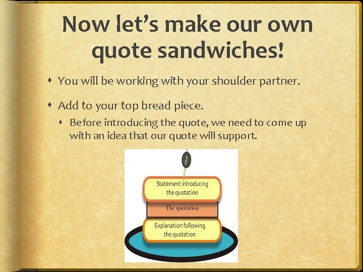 Now let’s make our own quote sandwiches! You will be working with your shoulder