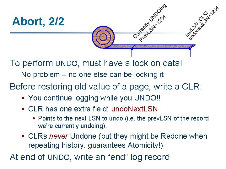 Abort, 2/2 To perform UNDO, must have a lock on data! No problem –