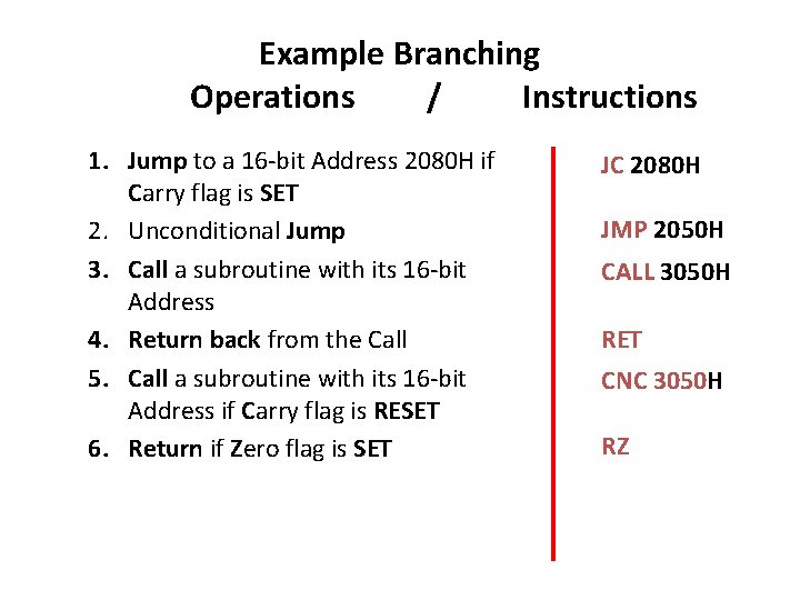 Example Branching Operations / Instructions 1. Jump to a 16 -bit Address 2080 H