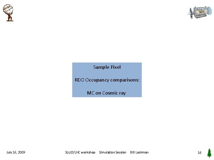 Sample Pixel RDO Occupancy comparisons: MC on Cosmic ray July 16, 2009 SLUO/LHC workshop