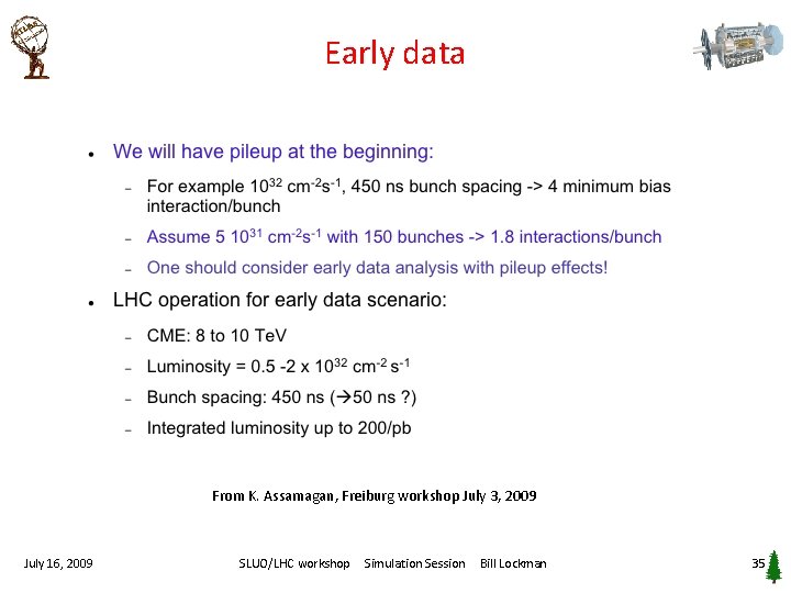 Early data From K. Assamagan, Freiburg workshop July 3, 2009 July 16, 2009 SLUO/LHC