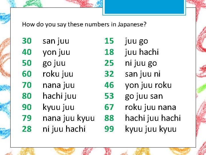 How do you say these numbers in Japanese? 30 40 50 60 70 80