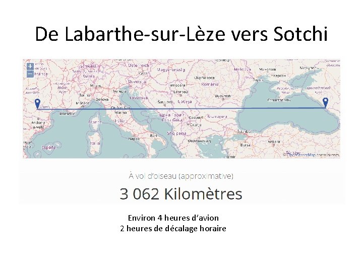 De Labarthe-sur-Lèze vers Sotchi Environ 4 heures d’avion 2 heures de décalage horaire 