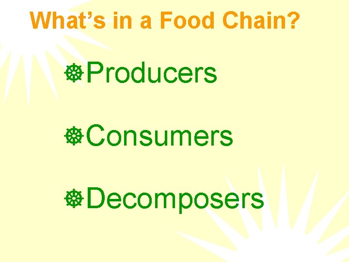 What’s in a Food Chain? ]Producers ]Consumers ]Decomposers 