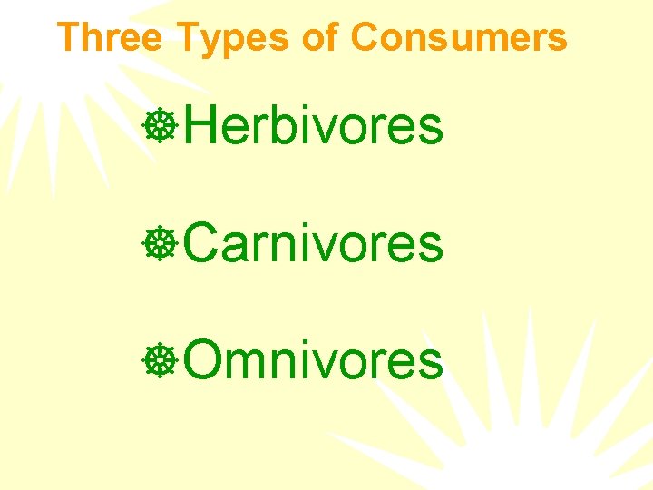 Three Types of Consumers ]Herbivores ]Carnivores ]Omnivores 