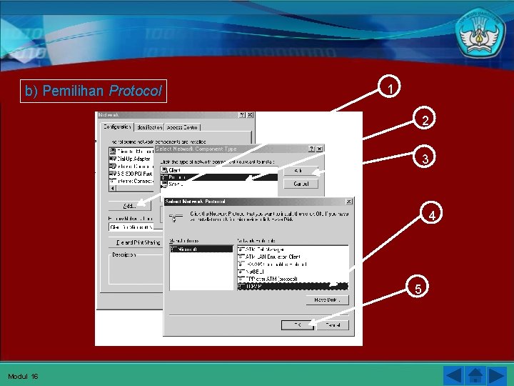 b) Pemilihan Protocol 1 2 3 4 5 Modul 16 