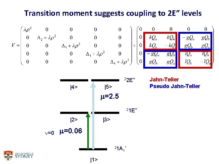 Transition moment suggests coupling to 2 E” levels 22 E” |5> |4> m=2. 5