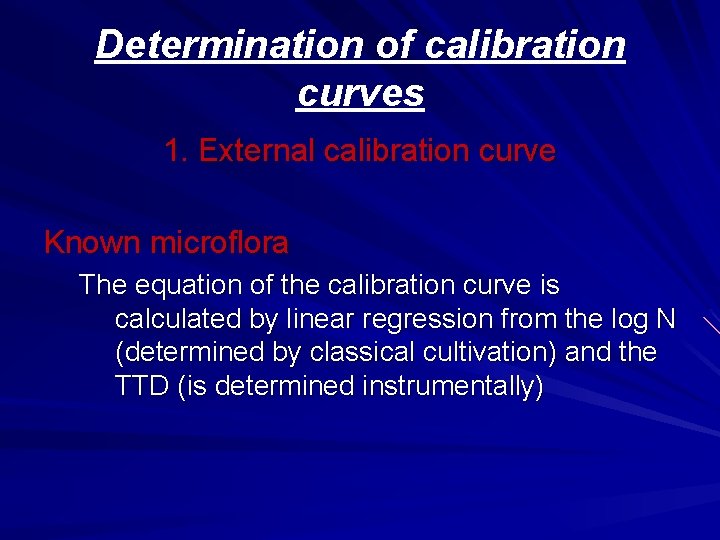 Determination of calibration curves 1. External calibration curve Known microflora The equation of the