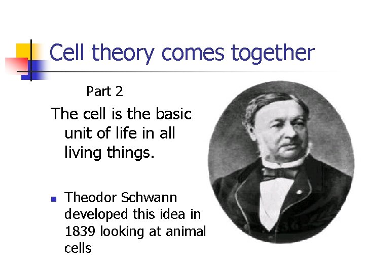 Cell theory comes together Part 2 The cell is the basic unit of life