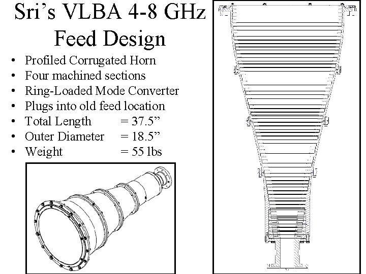 Sri’s VLBA 4 -8 GHz Feed Design • • Profiled Corrugated Horn Four machined